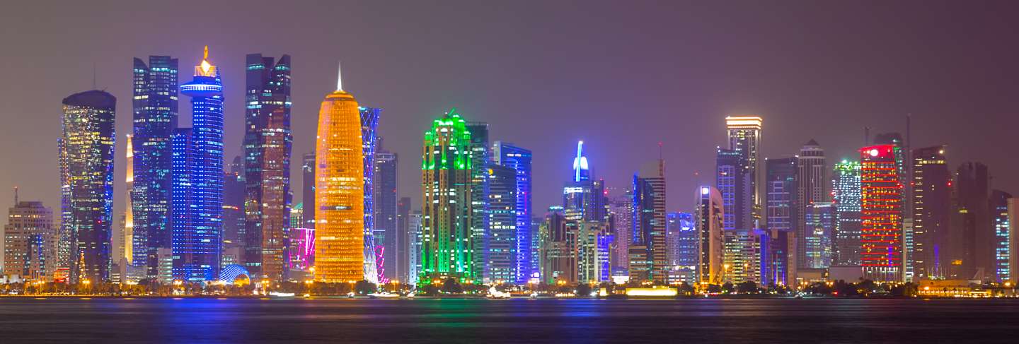 Doha city skyline night view, qatar