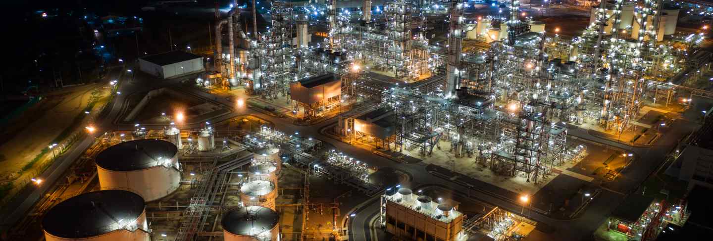 Aerial view oil storage tank with oil refinery factory industrial