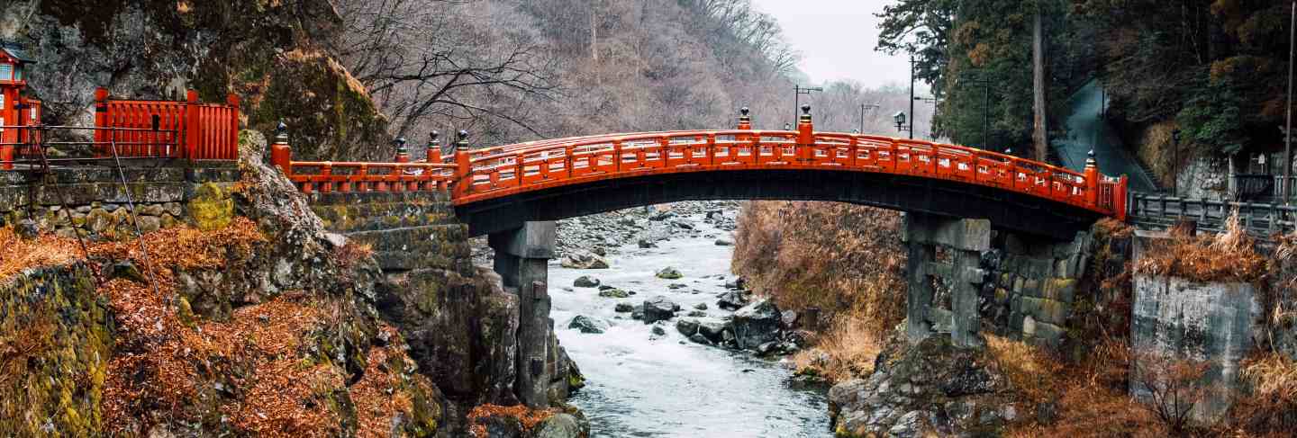 Heritage red bridge in japan