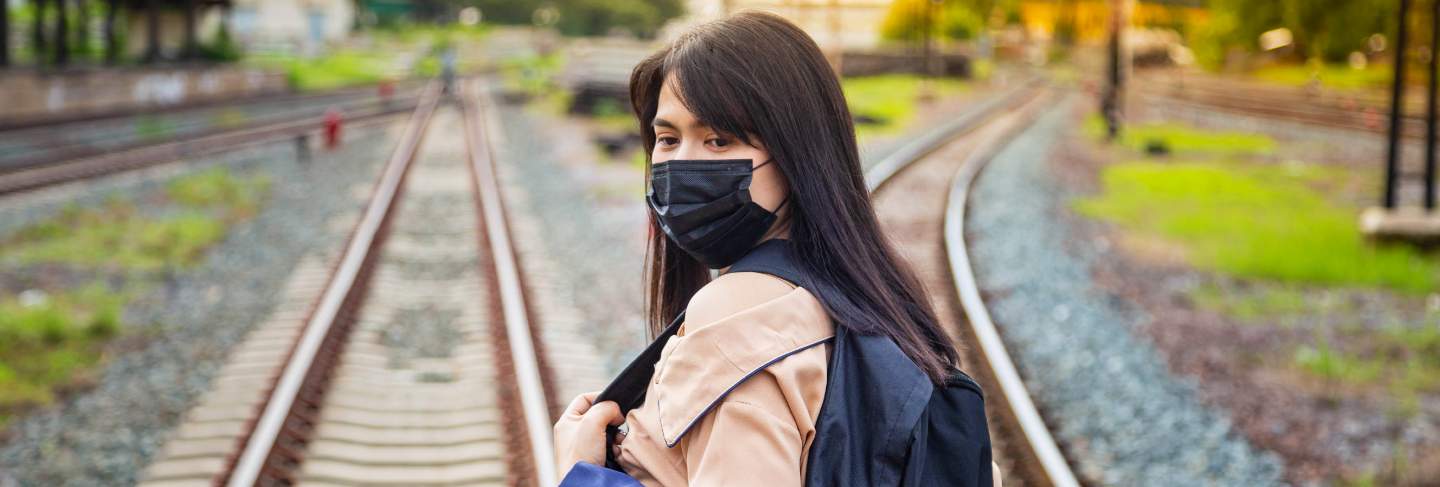 Asian female tourists wearing masks prevent covid-19
