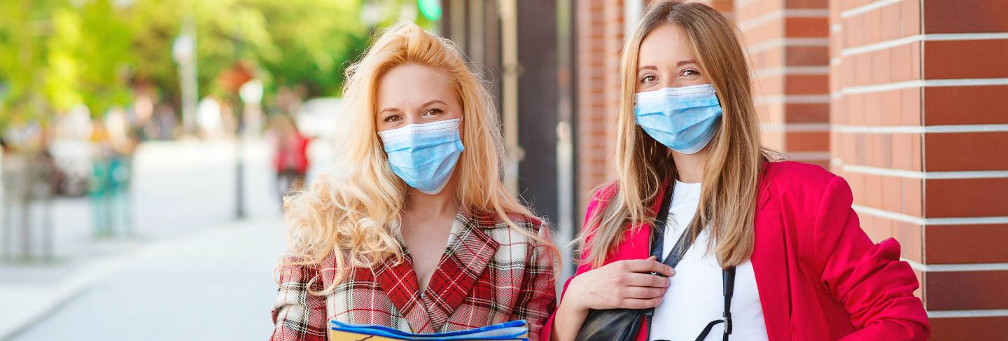 Tourists wearing face masks