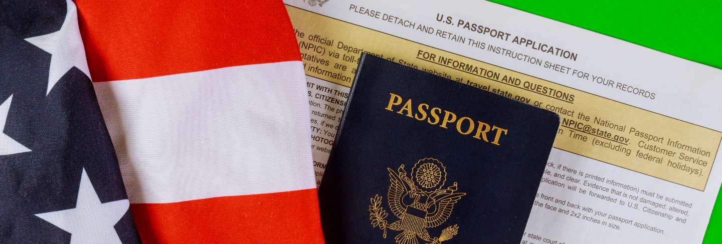 Applying form, passport and usa flag