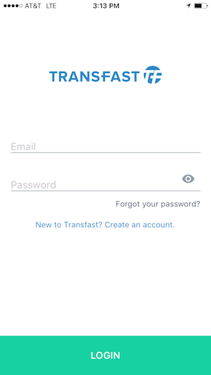 tranfast mobile app homescreen