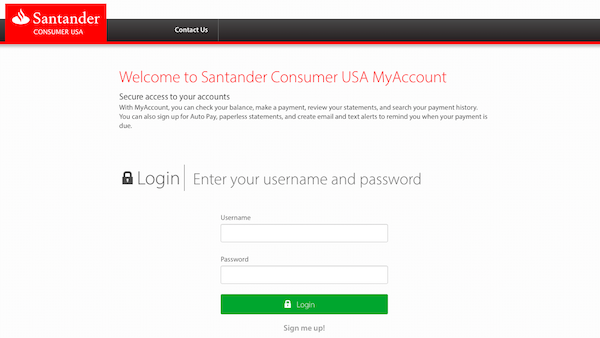 santander usa screenshot online banking