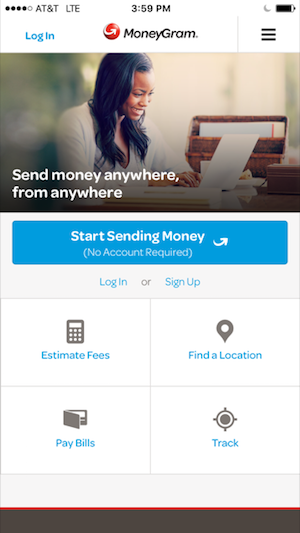 moneygram mobile app login screenshot