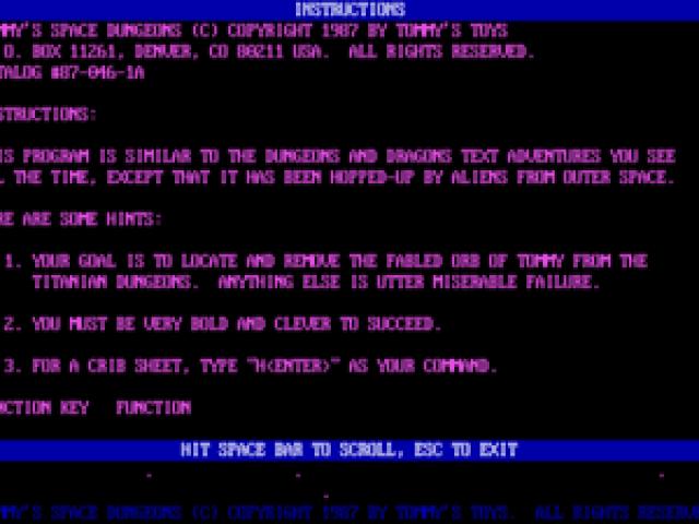 Tommy's Space Dungeons - game cover