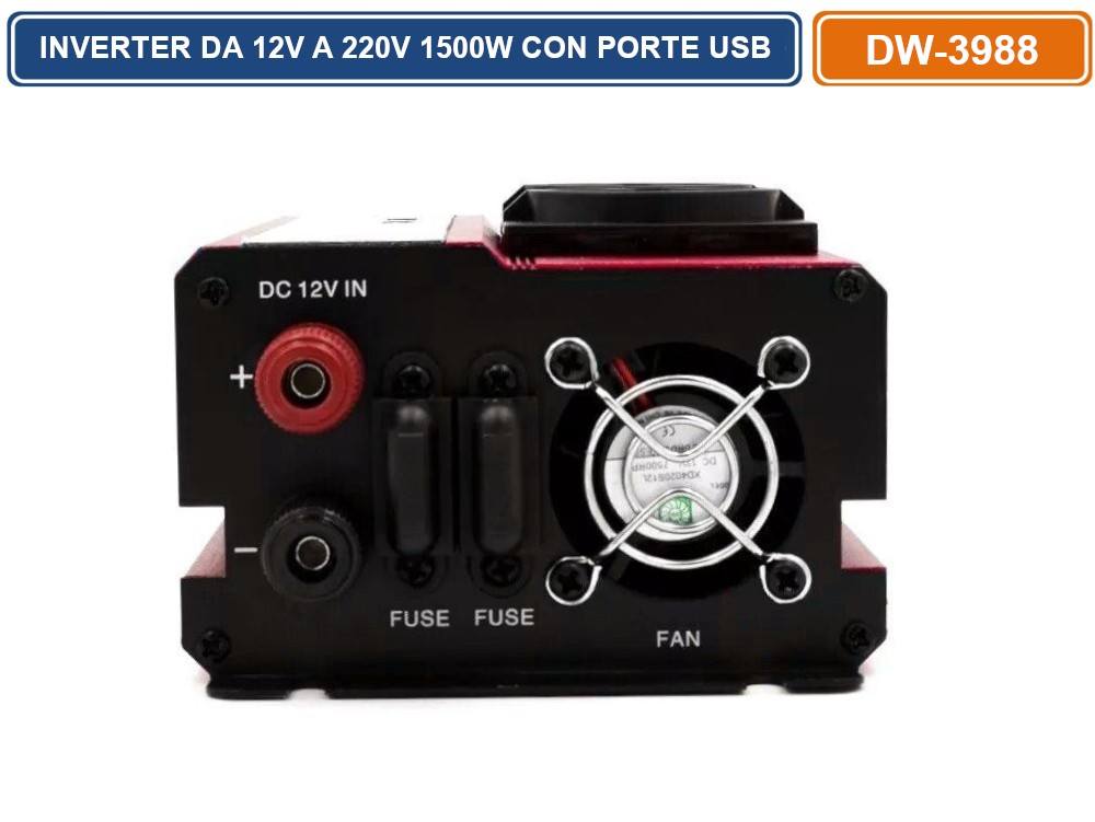 Inverter Con USB E Prese AC Inverter Puro Sinusoidale 1500W/3000W, 12V A 230V, Con 4 USB E 2 Prese AC, Per Auto E Camper Inverter Con Prese USB E AC - Foto 2