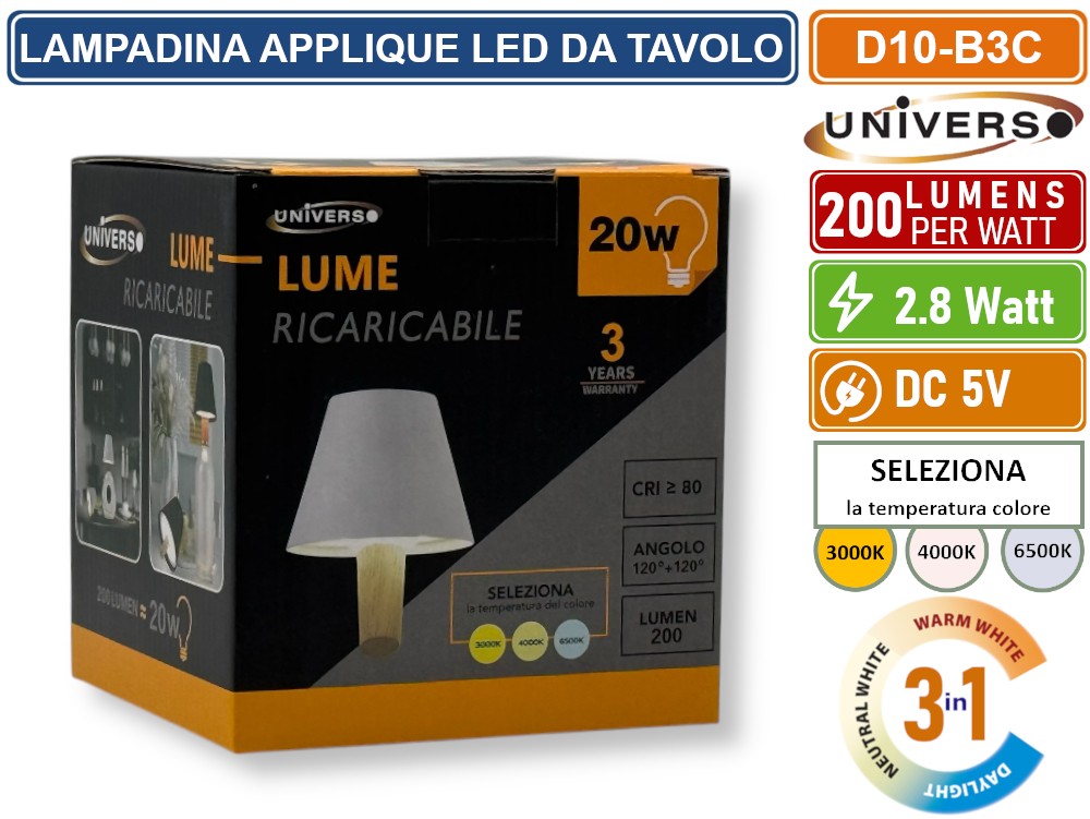 Lampada LED Dimmerabile 3 Luci Lampada Da Tavolo Touch Ricaricabile E Dimmerabile - Stile Hotel, LED Multicolore, Metallica Lampada Dimmerabile 3 Luci - Foto 5