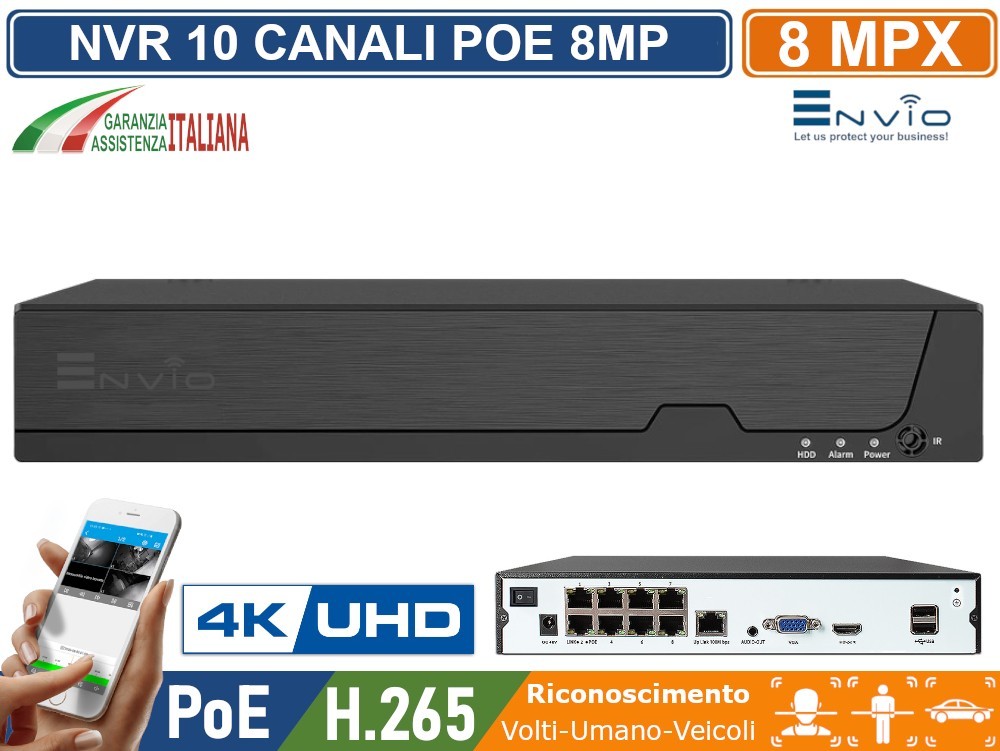 KIT VIDEOSORVEGLIANZA HIKVISION IP POE NVR 8 CANALI 8 TELECAMERE BULLET 2MP HDD 1TB