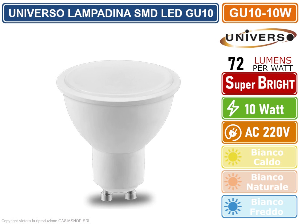 Lampada Led GU10 8W 220V 110 Gradi Caldo 3000K Angolo Larga SKU-218721