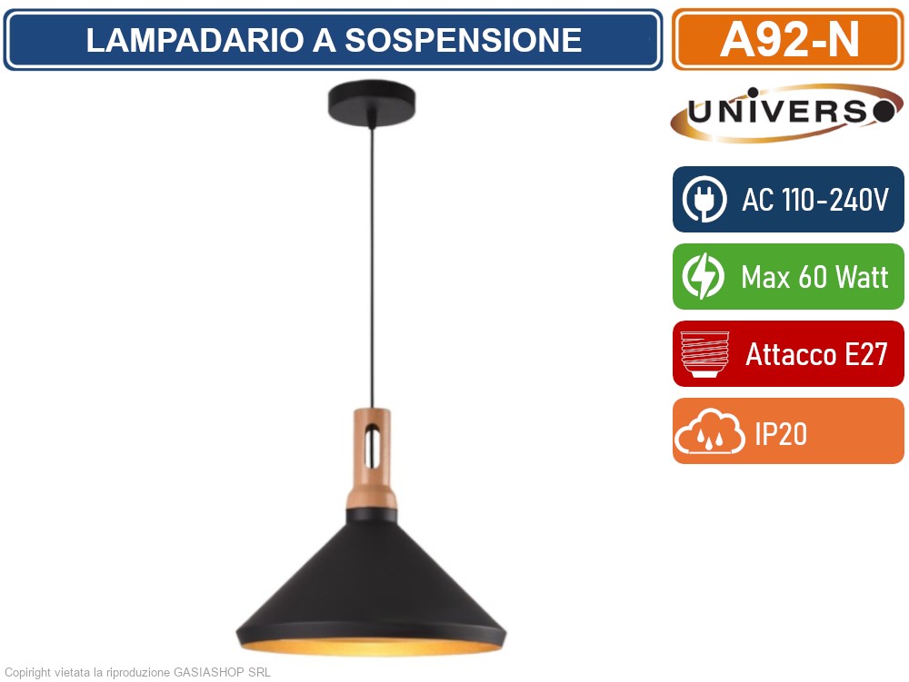 Lampadario a sospensione moderno design metallo nero e legno GL1752