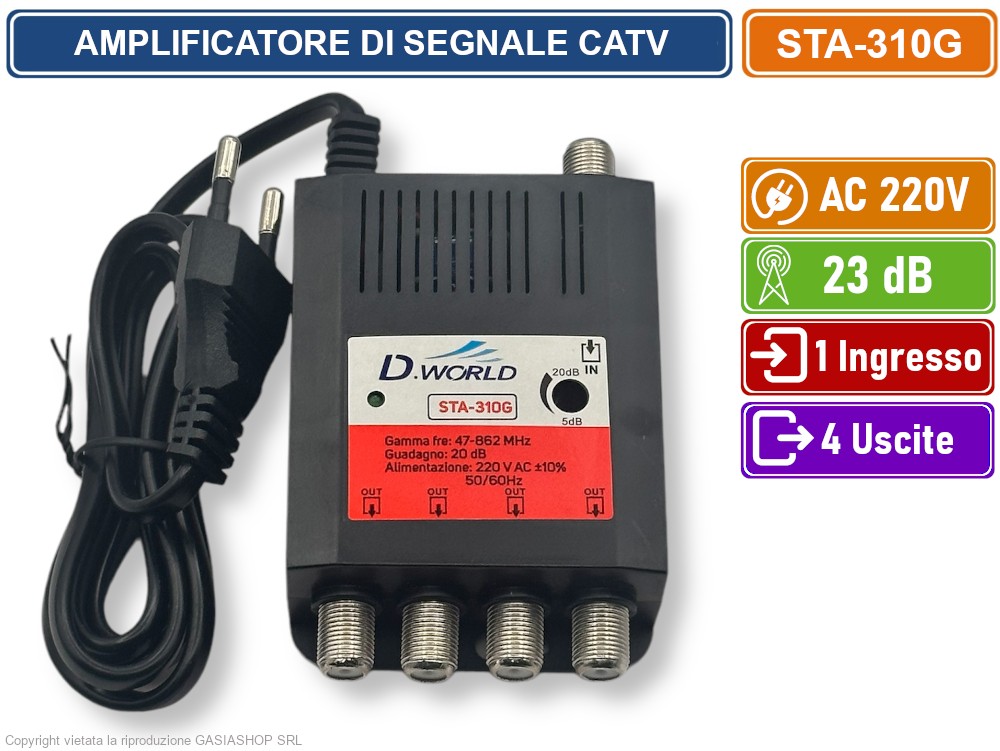 Amplificatore Di Segnale CATV Da Interno 1 Ingresso 6 Uscite – 45-860 MHz, Spina UE 220V, Per Casa E Ufficio, Migliora Ricezione TV Digitale E Analogica