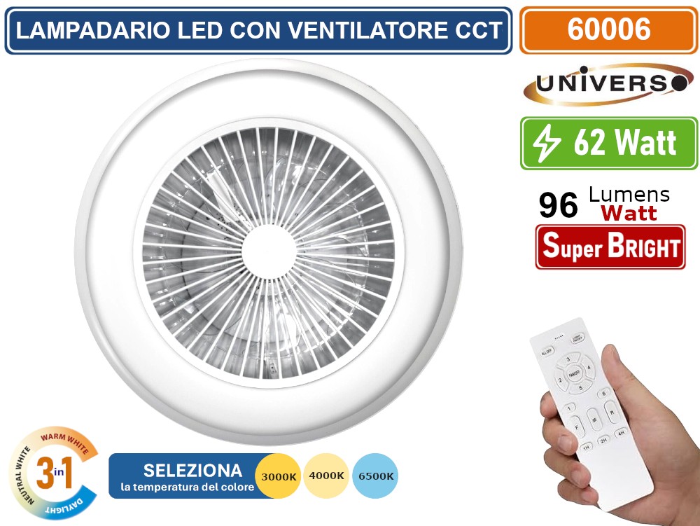 Ventilatore A Soffitto LED Gamer 60W Con Telecomando E Luci RGB - 55,6 X 14,2 Cm, Bianco - copertina