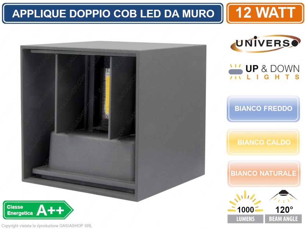 Applique Esterna LED 12W Doppia Emissione Luce Calda 3000K - Universo ES46, Alluminio
