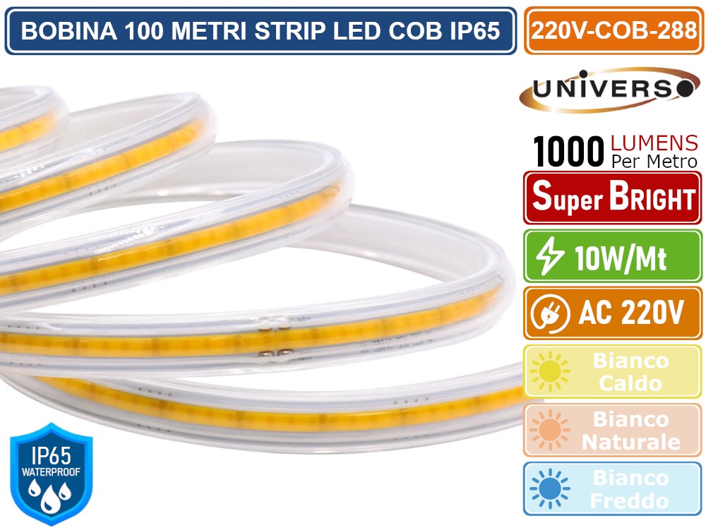 UNIVERSO Striscia LED Rigida 20W SMD 3014 – Profilo Alluminio 100cm, 144 LED, Bianco Freddo (6500K), Caldo (3000K) O Neutro (4000K)