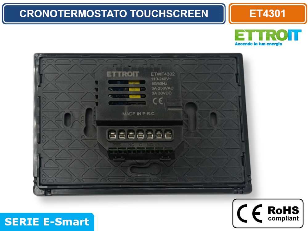 Cronotermostato Touch Screen ETTROIT ET4301 - Da Incasso, Bianco, 230V, Programmabile Settimanale