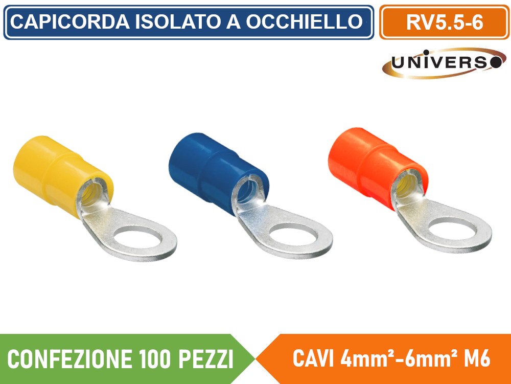 Hilitchi 100 Terminali Ad Anello Isolati | 22-16 AWG (0,5-1,5 Mm²) | M6 - Rosso | Rame Stagnato Per Cavi Elettrici