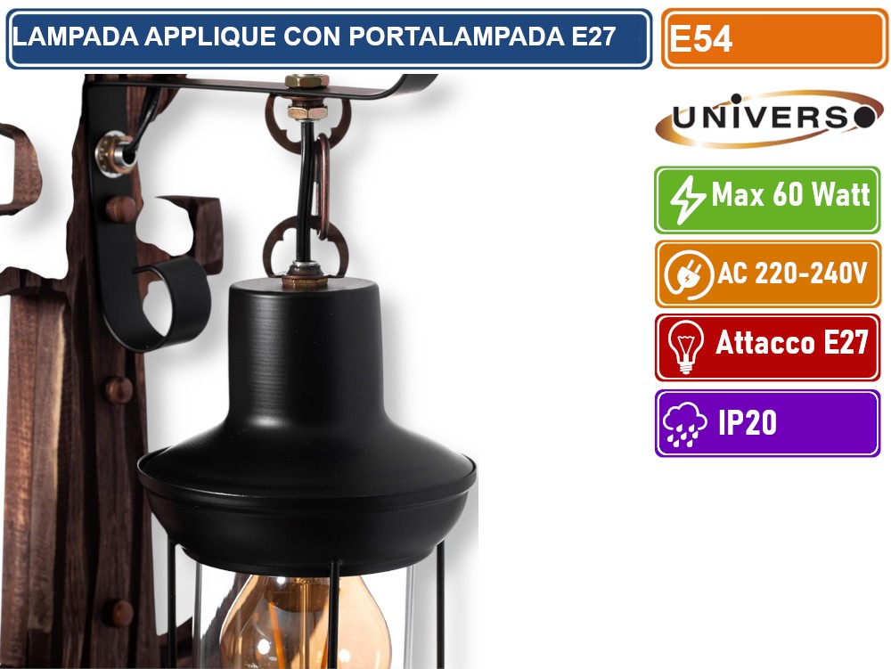 Applique Da Parete Vintage In Legno E Corda - Portalampada E27, Stile Rustico Per Interni - Foto 4