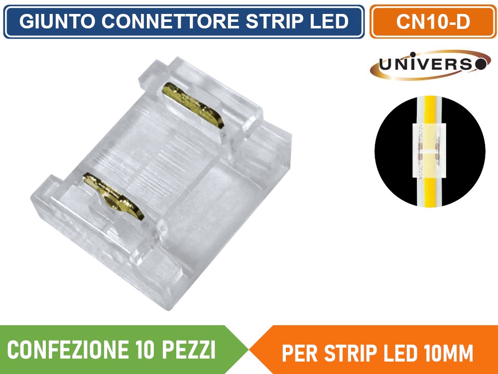 Set 10 Connettori Per Strisce LED 10 Mm A 2 Pin – Kit Con Forme L E T, Innesto Rapido Senza Saldatura, Trasparenti
