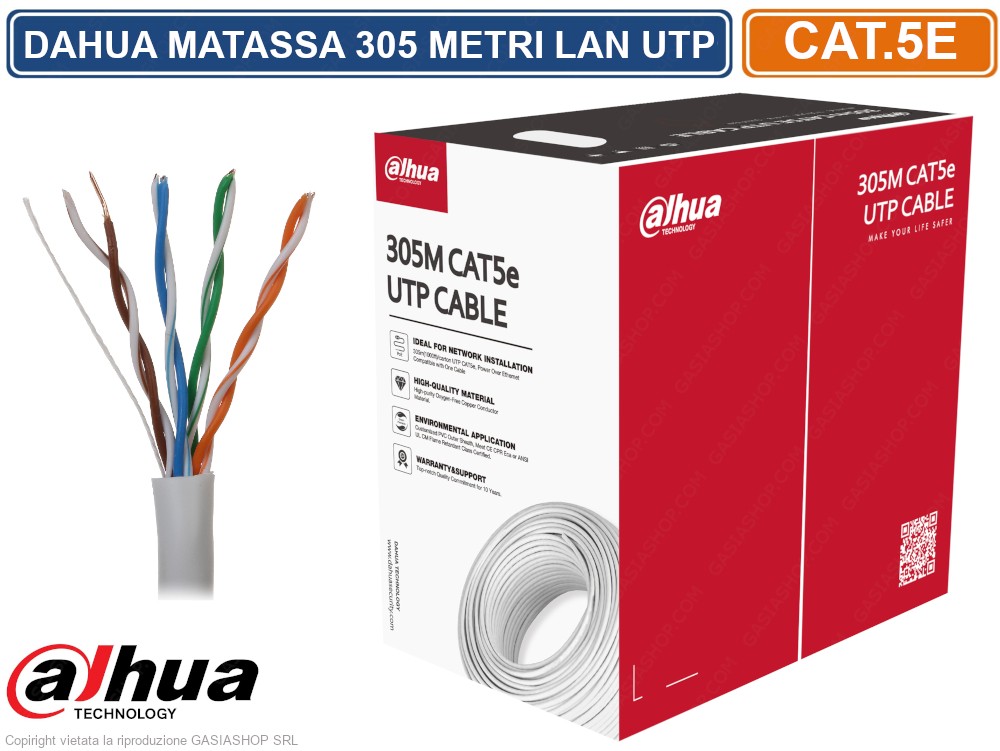 Matassa Cavo Ethernet Cat5e Sfuso 305m – Rame Solido CMR, Bianco, Conforme TAA Per Reti LAN E Installazioni Professionali