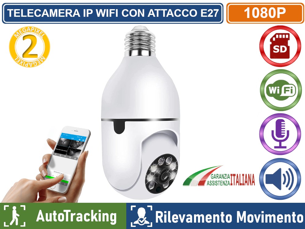 Kit 2 Telecamere Lampadina WiFi 2K Per E26/E27 - Visione Notturna A Colori, Tracciamento Umano E Audio Bidirezionale