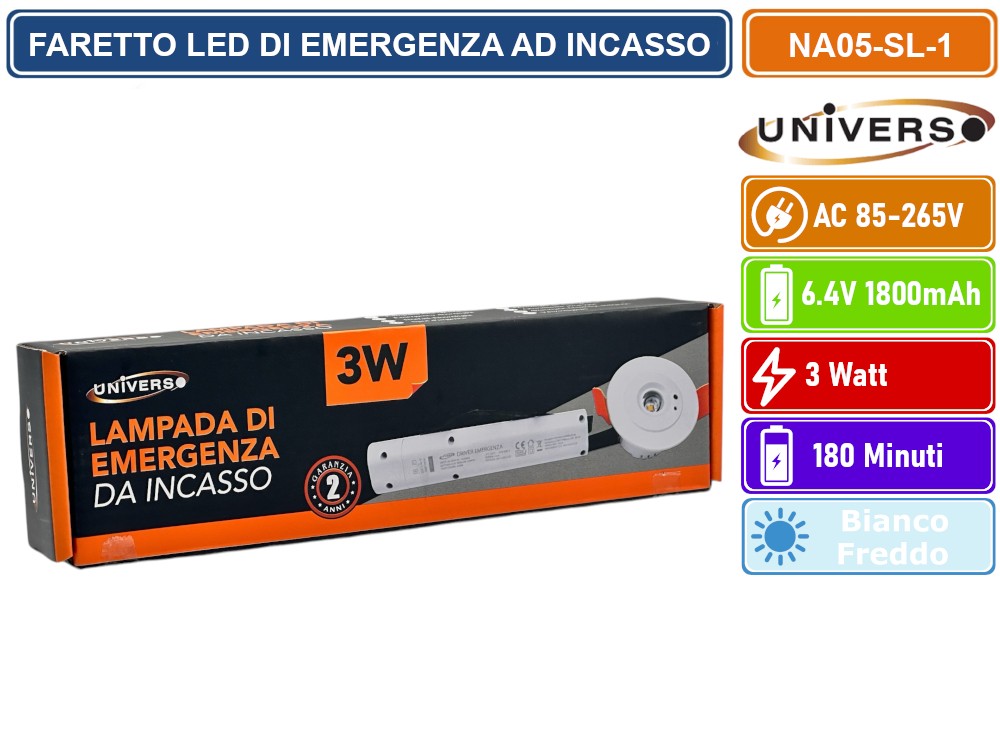 ETTROIT Lampada di Emergenza da Incasso LED 2 Moduli 220V 6000K con Batteria e Tasto ON