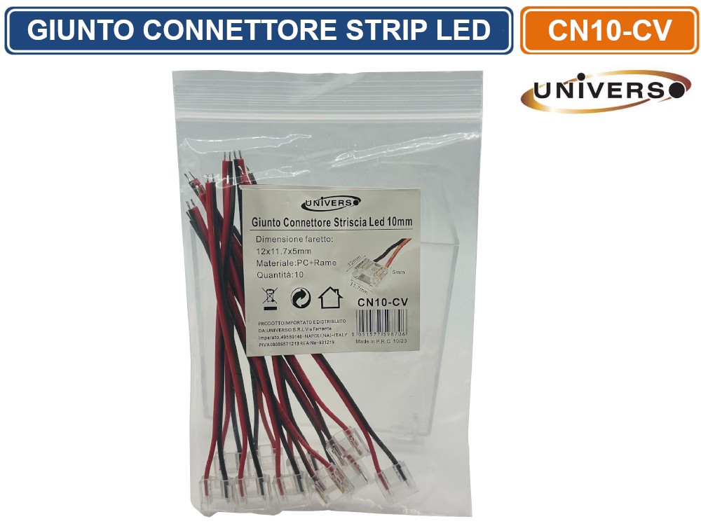 Set 10 Connettori Per Strisce LED 10 Mm A 2 Pin – Kit Con Forme L E T, Innesto Rapido Senza Saldatura, Trasparenti