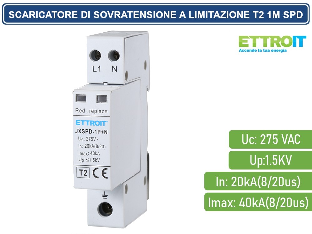 Scaricatore Di Sovratensione Enerpro SS440.2TT – 2 Moduli, T2 Per Reti TT-TN, Protezione Atmosferica