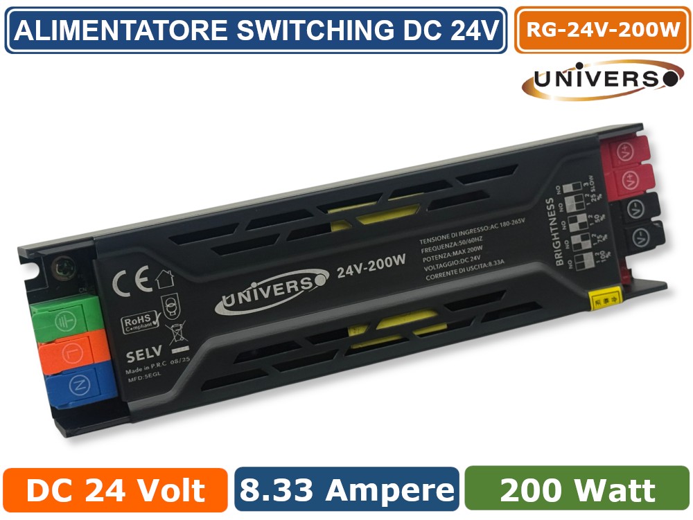 Alimentatore LED Dimmerabile 24V 200W Trasformatore ultra sottile per striscia LED Driver LED. Ideale per alimentare strisce a l