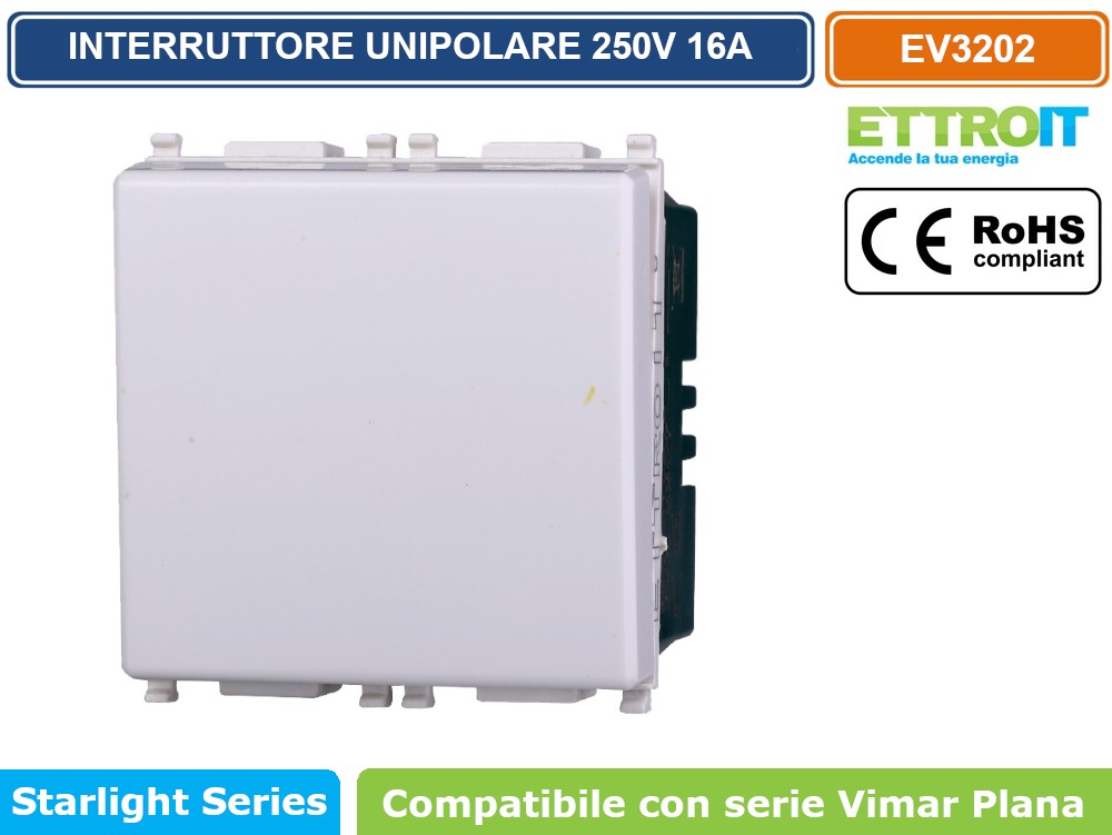 Modulo Interruttore Doppio Interblocco 1P + 1P 10A 250V – Serie Plana Ettroit, Per Tapparelle, Cancelli E Tende Elettriche, Bianco, Sicurezza Meccanica