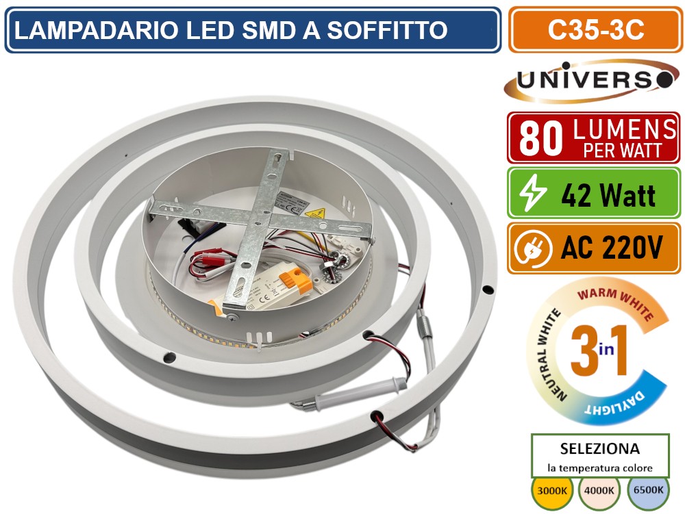 Lampadario LED Da Soffitto Moderno In Acrilico 36W 3500Lm – Plafoniera Rotonda A Luce Calda 3000K, Diametro 58cm, Per Soggiorno, Camera Da Letto E Cucina. Classe A++. - 3