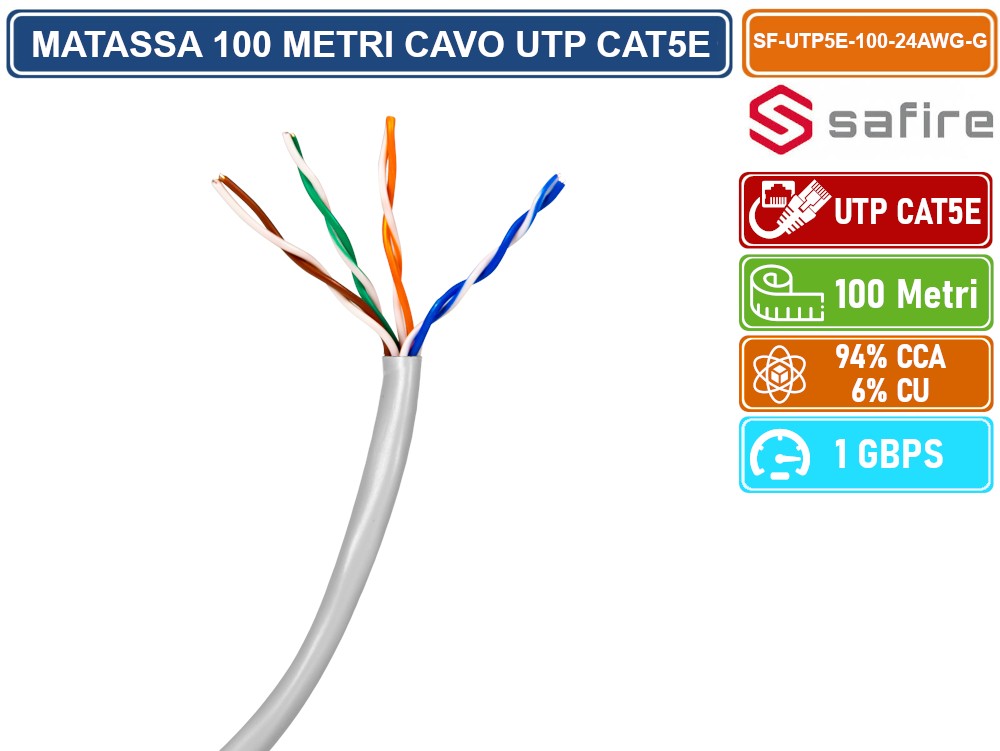 Cavo Di Rete FTP Cat 5E 100mt - Schermato Grigio Per Internet E Rete