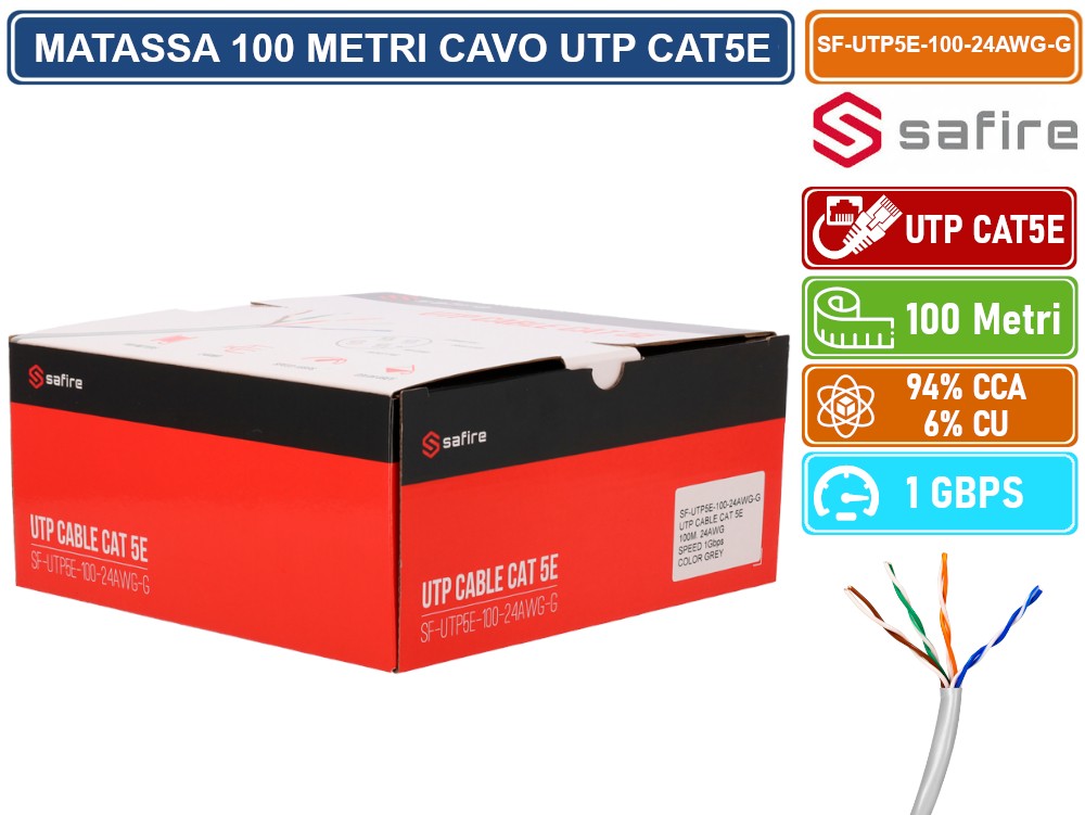 UT-10 Cavo Di Rete Ethernet RJ45 UTP CAT5e 26AWG - 10 Metri, Grigio - Connessione Internet Fissa Per PC, Router, Switch