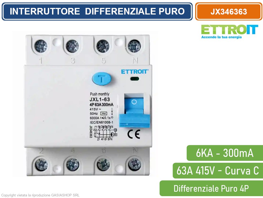 Interrupteur Différentiel Aigostar 4P 63A 0,03A - Neuf Modulare Salvavita
