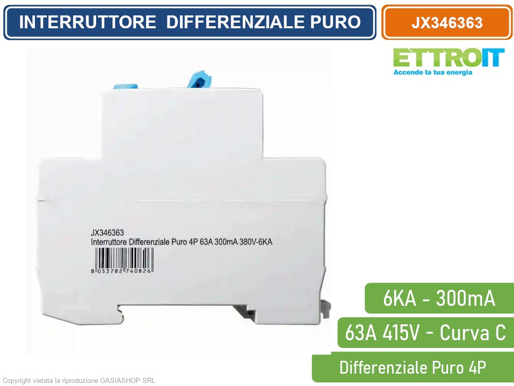 Interruttore Differenziale Puro 4P 63A 30mA | Tipo AC | 380V/415V | Montaggio DIN | 6KA - Foto 3