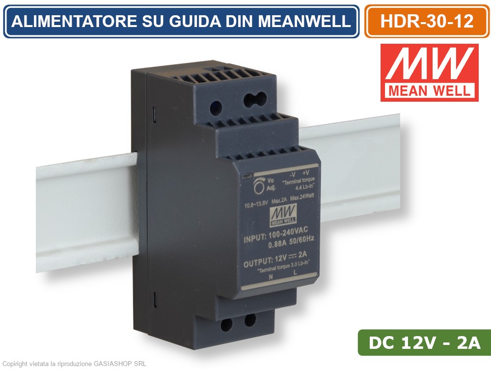 Alimentatore LED MeanWell HDR-15-24 – 24V 15W Su Guida DIN – Driver Professionale IP20 - Foto 3