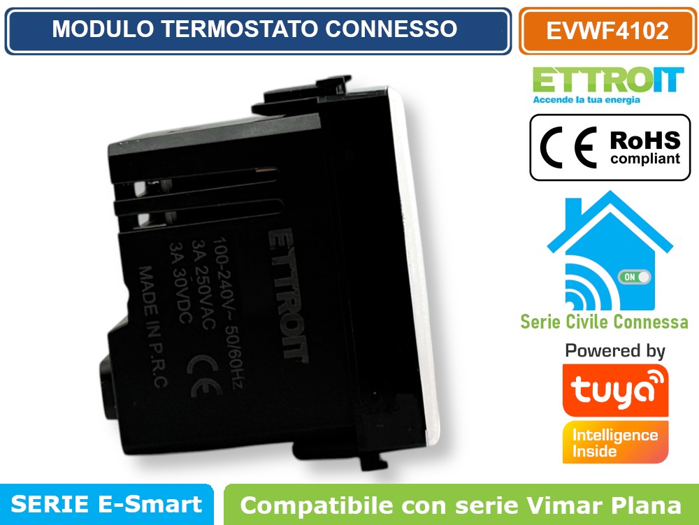 Deviatore Zigbee Smart Per Supporti Vimar Plana | Comando Vocale Alexa/Google, App Tuya, 1 Modulo – Bianco