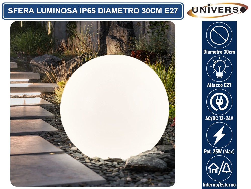 Set 3 Lampade A Sfera Per Esterno: 30, 40 E 50 Cm, Bianche, Con Attacco E27 (Senza Lampadine)