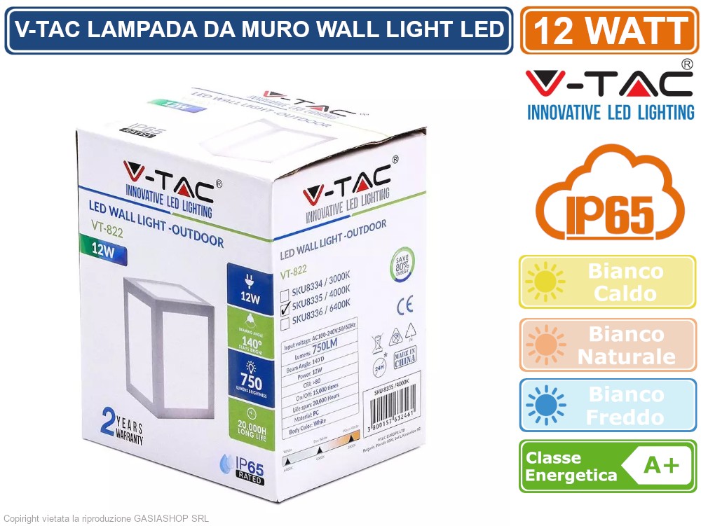 Lampada Da Parete LED V-TAC VT-705, 5W, Forma Rotonda, Bianco, Alluminio, Moderna