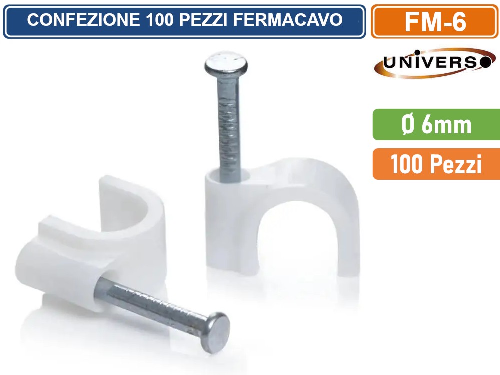Chiodini con fermacavo tondo 5mm bianco 100pz