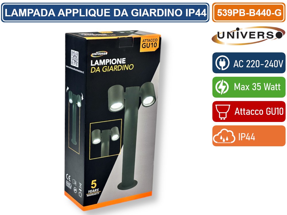 Lampione Da Giardino GASIASHOP 45cm Con Diffusori Orientabili - IP44, Attacco GU10