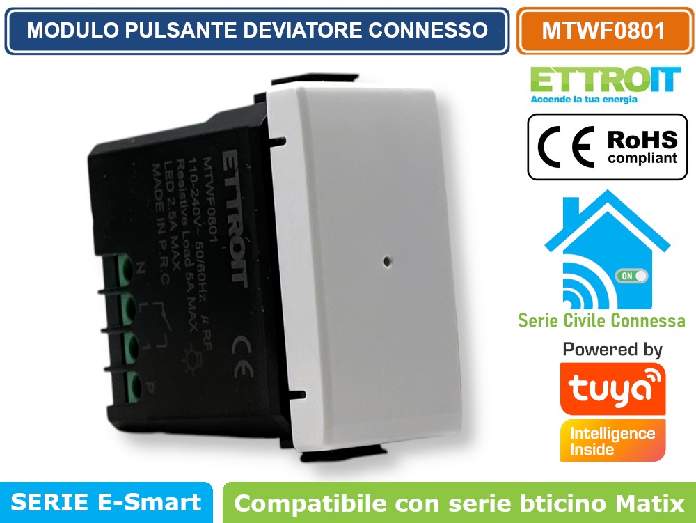 Deviatore Ettroit Venus - Bianco, 16A, Compatibile Con Vimar Arkè, Modello VA0801B - Foto 5