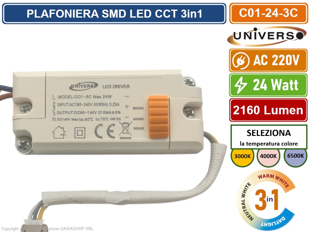 UNIVERSO Ricambio LED Universale per Plafoniere - Circolina con Magnete - 32W - Luce Calda 3000K - 108 LED - 220 volts - Diametro 23 cm