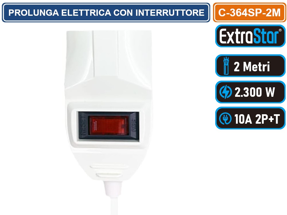 Prolunga Con Interruttore E Protezione Sovratensioni - Cavo Bianco 2 Metri, Spina Angolare 10A, Presa Shuko - Foto 9