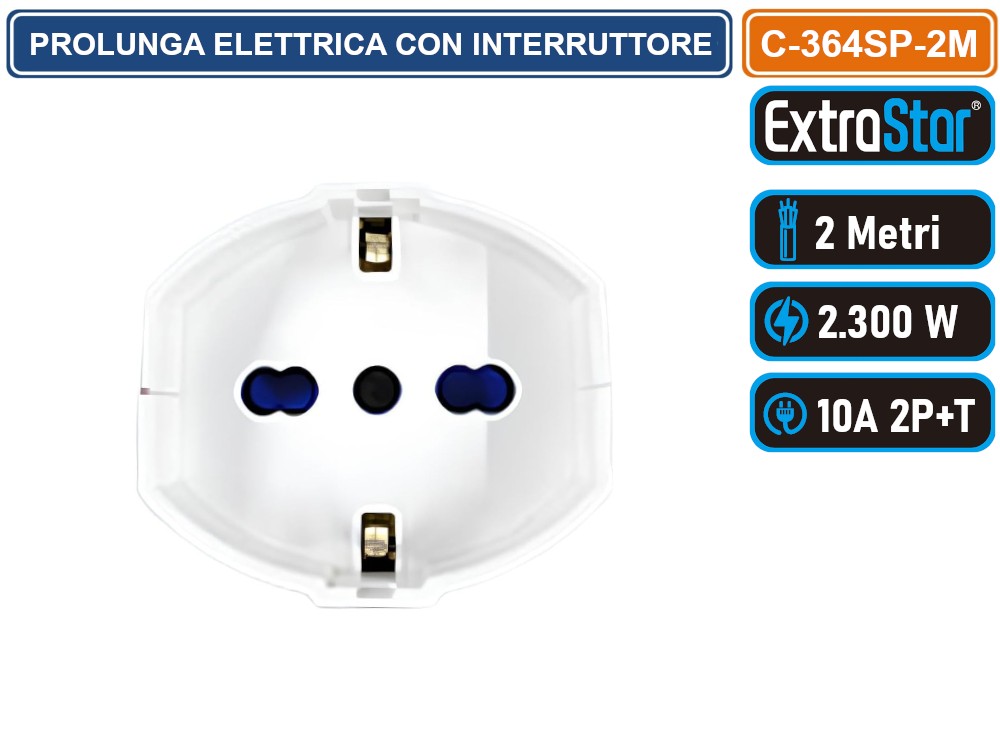 Prolunga Con Interruttore E Protezione Sovratensioni - Cavo Bianco 2 Metri, Spina Angolare 10A, Presa Shuko - Foto 12