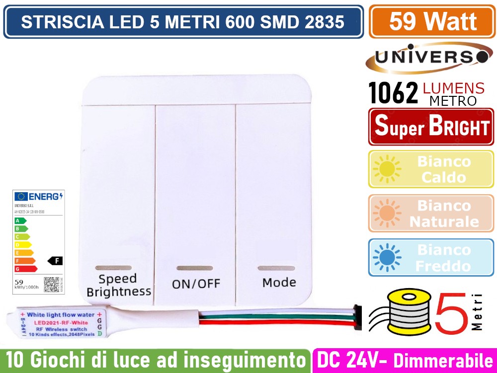 Striscia LED 5m 300 SMD 2835 Bianco Freddo 6000K: Impermeabile IP65 Tagliabile Per Cucina Ed Esterni