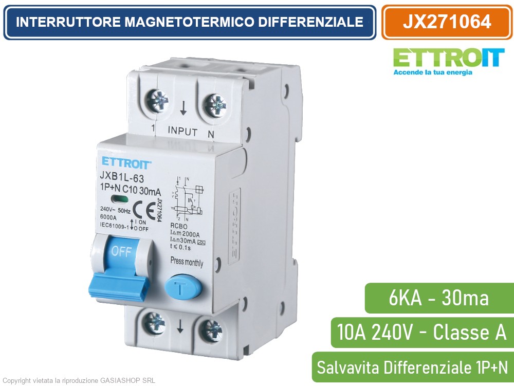 GEWISS GW94026 - Interruttore Magnetotermico Differenziale 2P Tipo AC C10 30mA 4500A