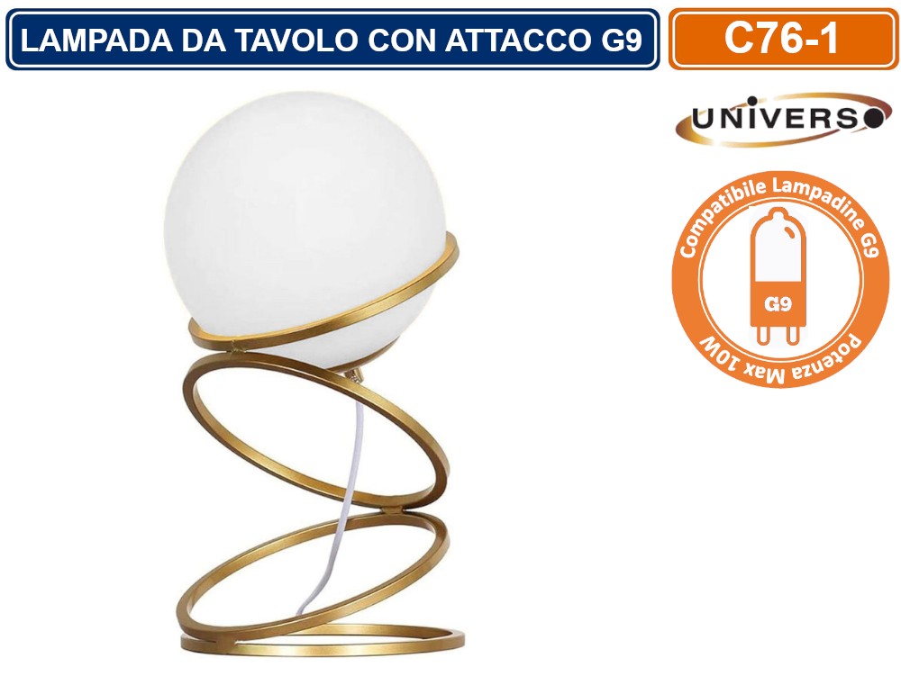 Lampada Elegante Da Tavolo Minimalista Tubolare Lume In Metallo Bronzo Con Sfera Bianca In Vetro G9 81912402