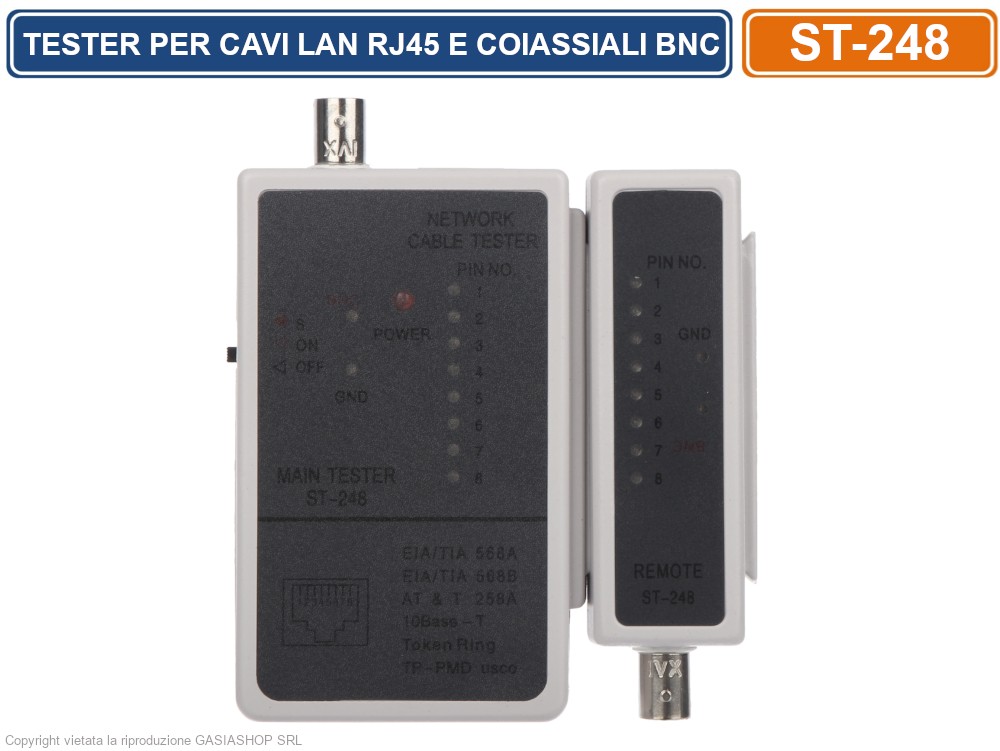 Good Connections Tester Per Cavi Di Rete RJ45/RJ11/USB/BNC Con Unità Remota - Analizza Passaggio, Cortocircuito E Schermatura - Include Custodia