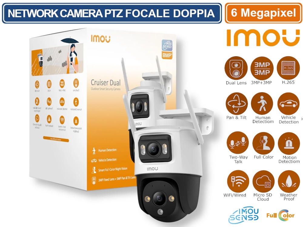 Telecamera Esterna Imou 4K Doppio Obbiettivo | 3MP + 5MP, PTZ 360°, Rilevamento Umano/Veicoli, Wi-Fi 6, IP66
